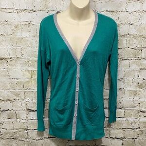 Gap Green Gray V Neck Boyfriend Cardigan